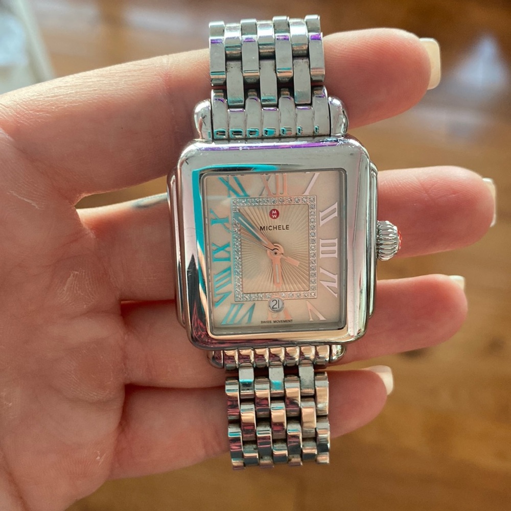 Great condition! Rose gold face Michele watch.  Minimal scratches